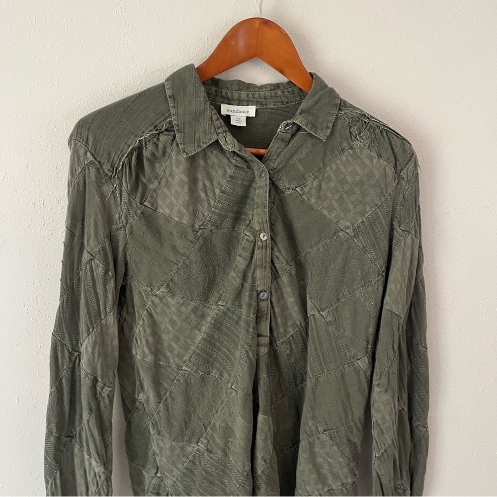 Sundance Green Patchwork Texture Half Button Coll… - image 4